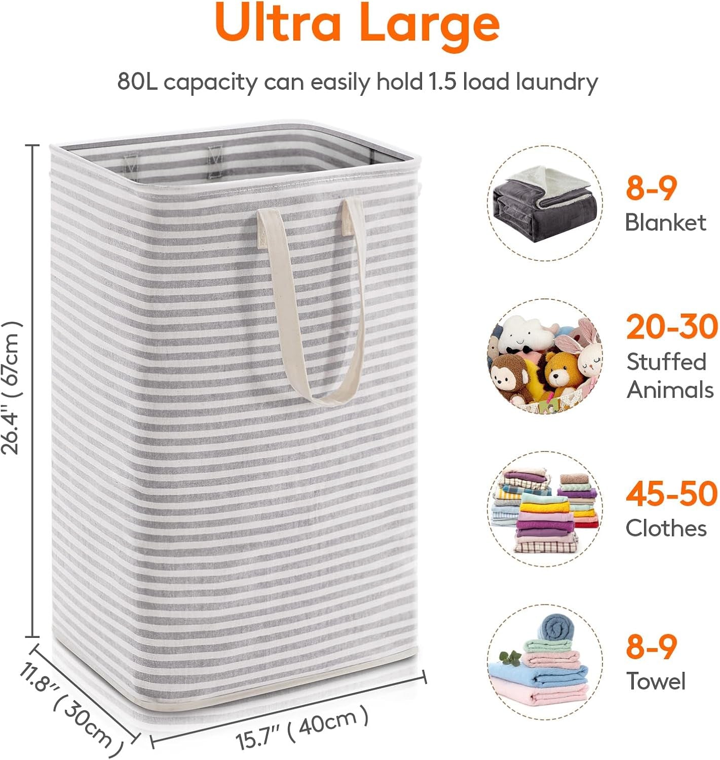 Laundry Hamper Large Collapsible Laundry Basket, Freestanding Waterproof Clothes Hamper Storage with Easy Carry Handles for Clothes in Bedroom Bathroom College Dorm for Adults, Grey