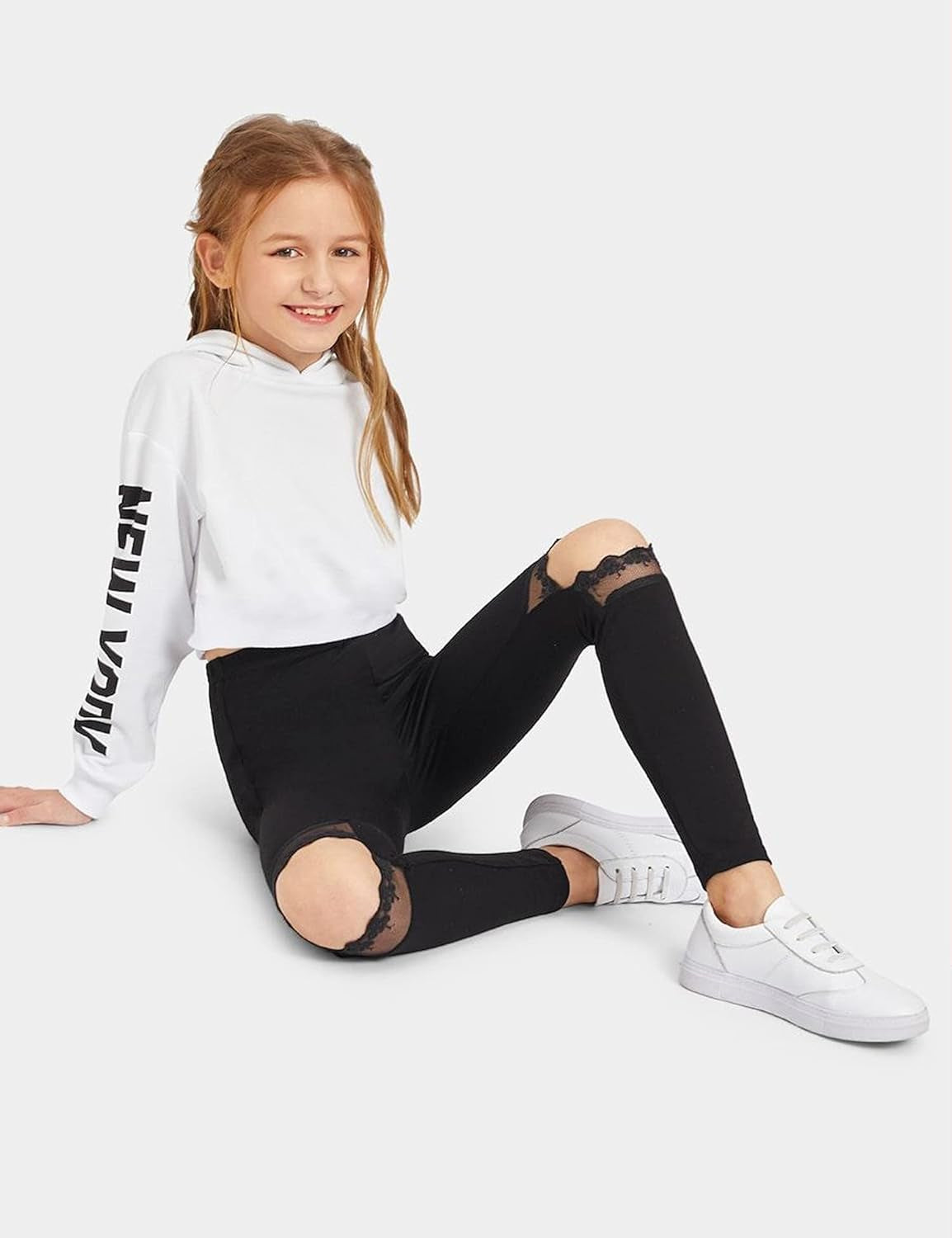 Girls Casual Letters Print Crop Top Loose Pullover Girl Hoodie Sweatshirt White & Letter 7-8 Years