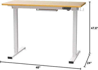 Adjustable Desk Quick Assembly Electric Standing Desk with 48 X 24 Inches Whole-Piece Ergonomic Memory Controller Sit Stand Desk(White Frame + 48" Bamboo Texture Desktop)