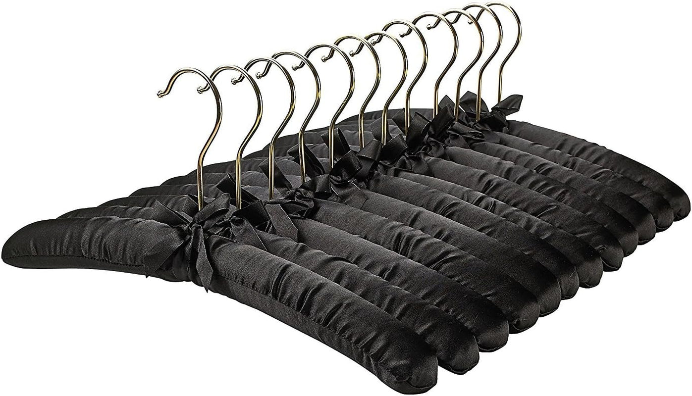 Padded Clothing Fabric Hangers for Women Clothing - Set of 12 Premium Coat Hangers for Closet, Bride Hanger for Wedding Dress, Sweater Hangers - Black